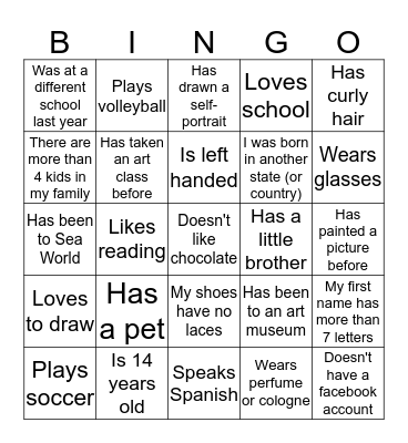 Who  Am I? Bingo Card