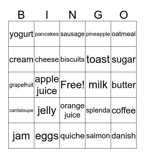 Brunch Bingo Card