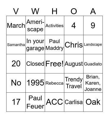 Village Walk of Naples Bingo Card