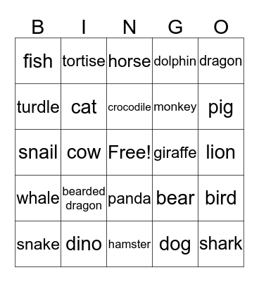 animal bingo Card