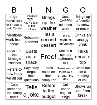 CCD Meeting Time Bingo Card