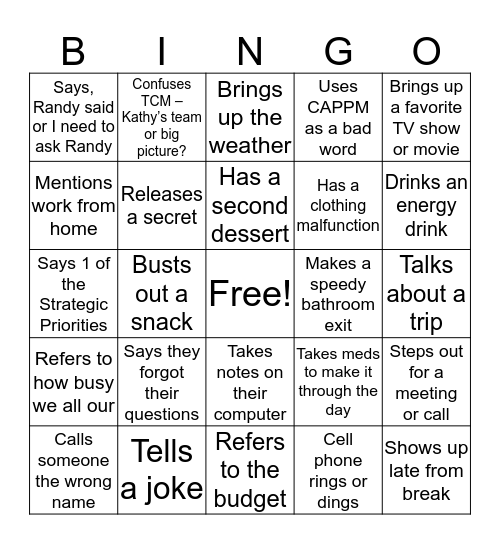 CCD Meeting Time Bingo Card