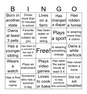 FIND SOMEONE WHO.... Bingo Card