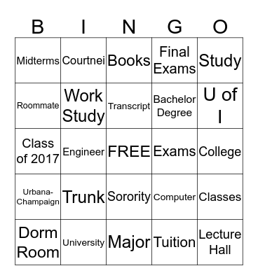 Courtnei's Trunk Party Bingo Card