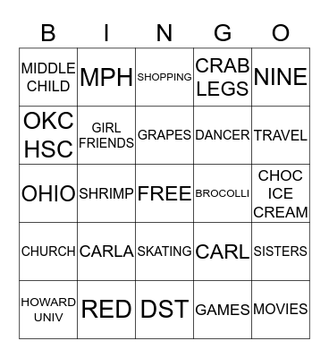 SHEILA RENEE MERRIWEATHER Bingo Card