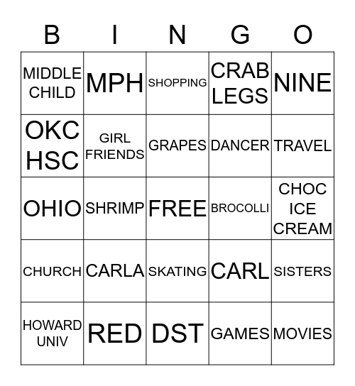SHEILA RENEE MERRIWEATHER Bingo Card