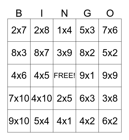 Tafelbingo - 3de leerjaar VBS Bingo Card