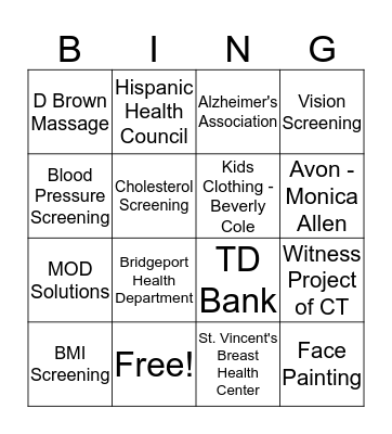 Health and Wellness Fair Bingo! Bingo Card