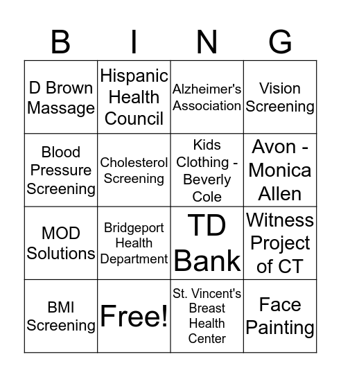 Health and Wellness Fair Bingo! Bingo Card