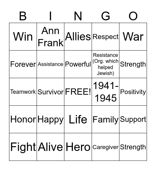 Survivor Bingo Card