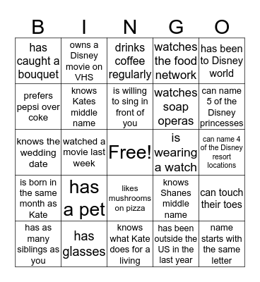 Bridal Bingo! Bingo Card