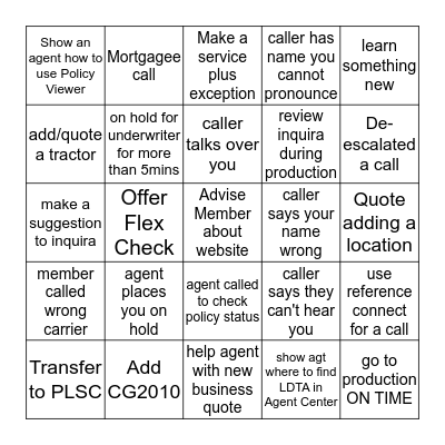 CSC/FSC Bingo Card