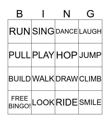 Action Words! Bingo Card