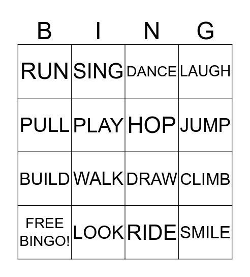 Action Words! Bingo Card