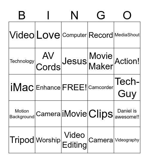 Videography  Bingo Card