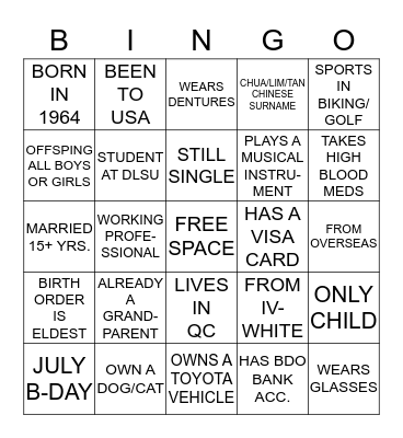 RE-CONNECT Bingo Card