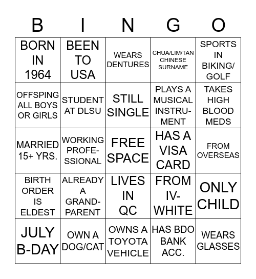 RE-CONNECT Bingo Card