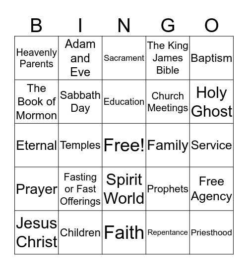 Church of Jesus Christ of Latter Day Saints Bingo Card