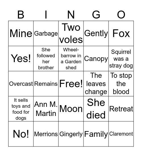 A Dog's Life Bingo Card