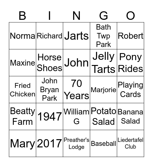 Phillips Phamily Bingo Card