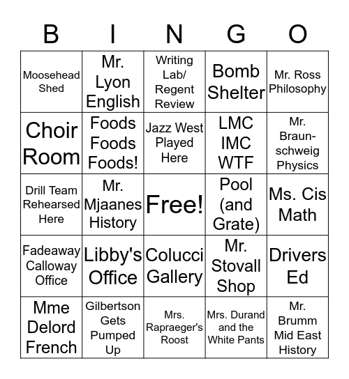 West Regent Bingo Card