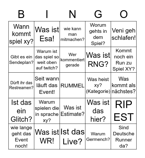 ESA 17 Bingo Card