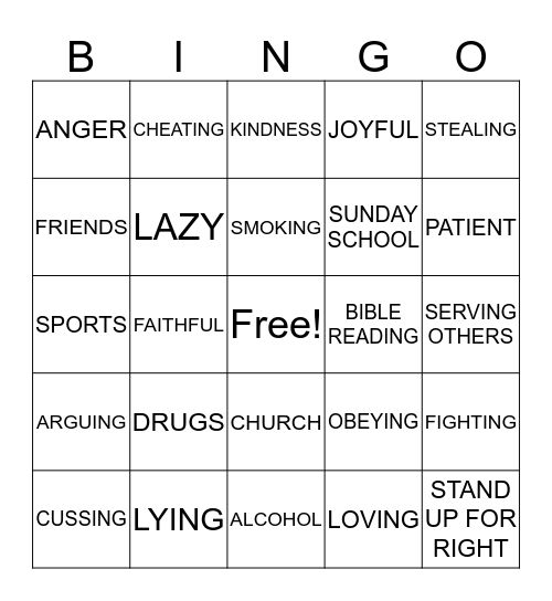 CHOICES Bingo Card