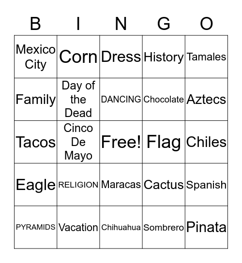 MEXICO Bingo Card