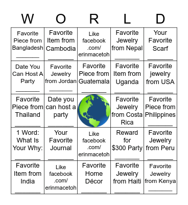 Trades of Hope World Bingo Card