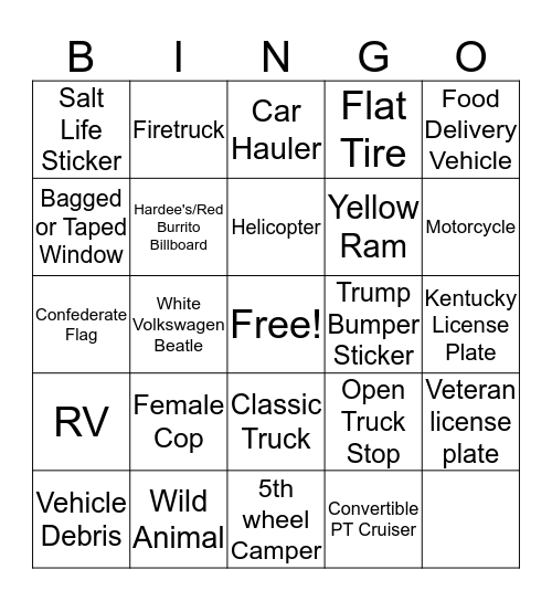 Road Trip Bingo Card