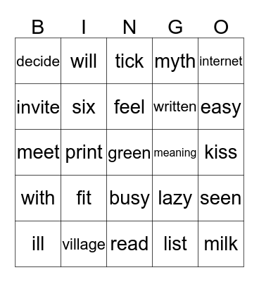 /i/ or /i:/  Bingo Card