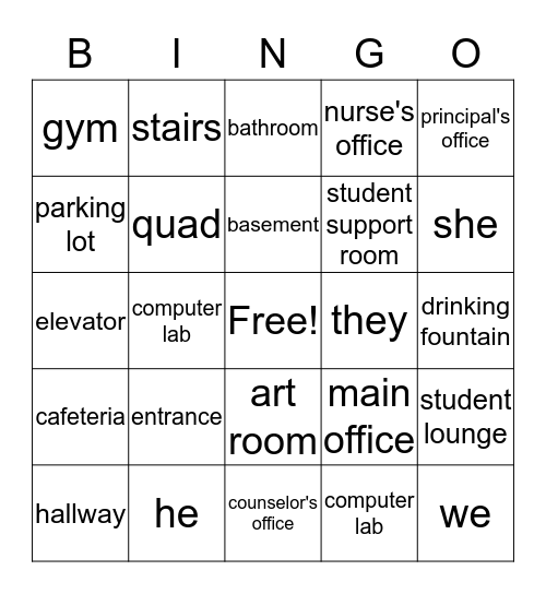 NAS School Places Bingo Card