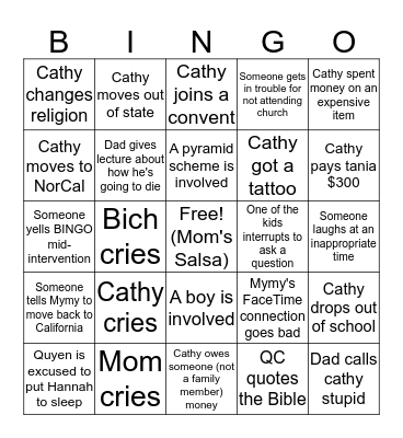Intervention Bingo Card