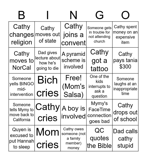 Intervention Bingo Card