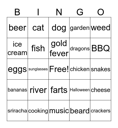 Jim's Bingo Card