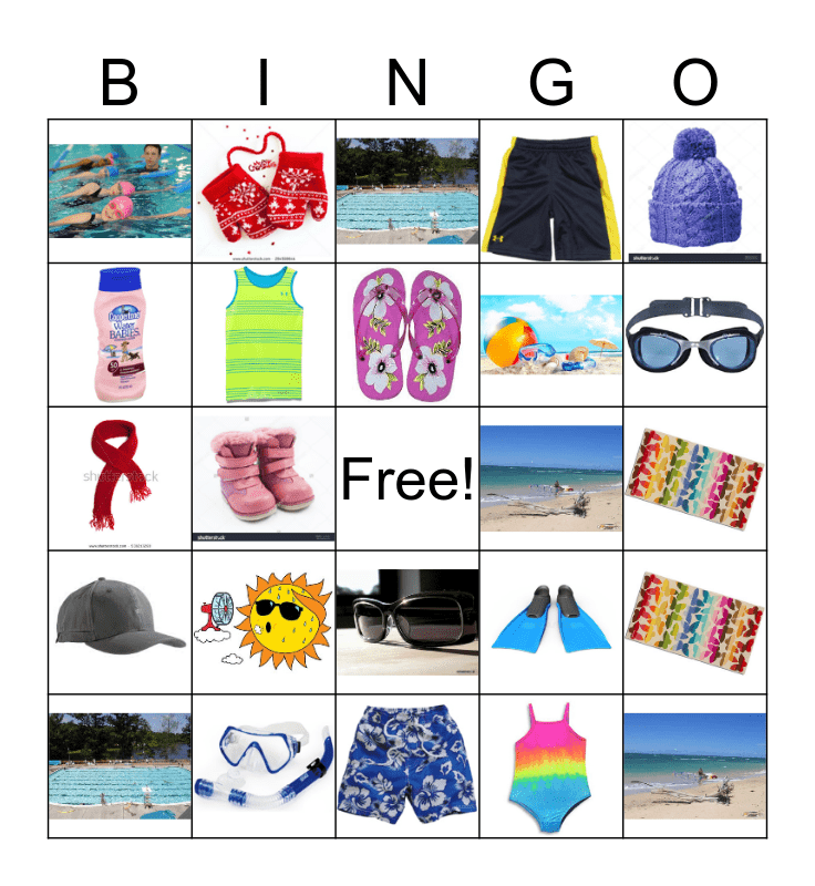 Winter (cold) and Summer (hot) vocabulary Bingo Card