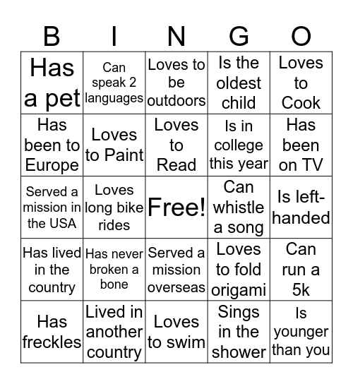 Relative Bingo Card