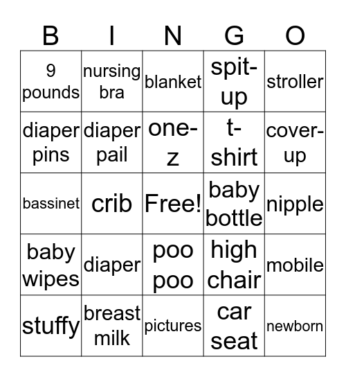 Baby Shower Bingo Card