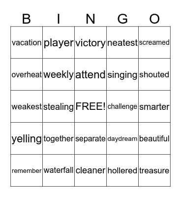 Multi-Syllable BINGO 3rd Grade Bingo Card