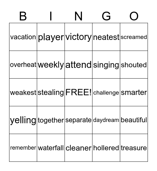 Multi-Syllable BINGO 3rd Grade Bingo Card