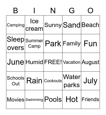 Summer Bingo Card