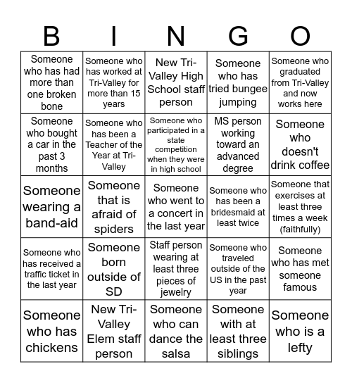 People Bingo Card