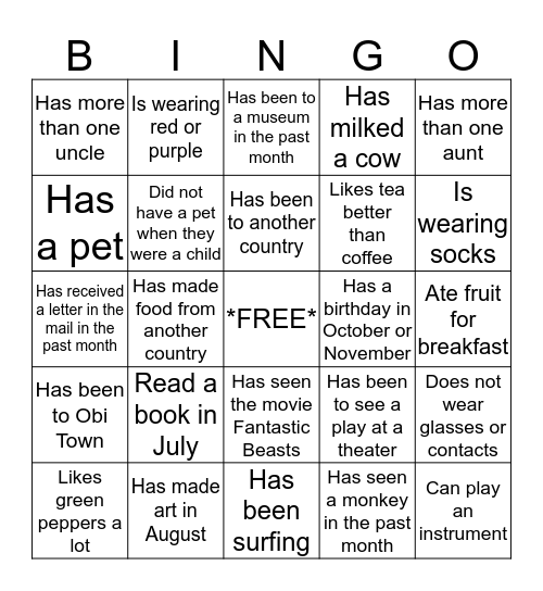 Nice to Meet You! Bingo Card