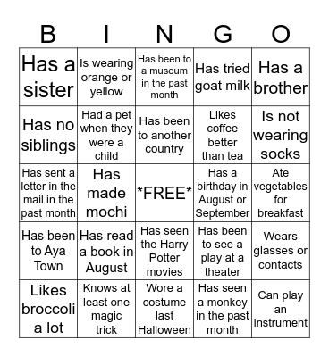 Nice to Meet You! Bingo Card