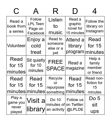Activity Card: 9th - 12th Grade Bingo Card