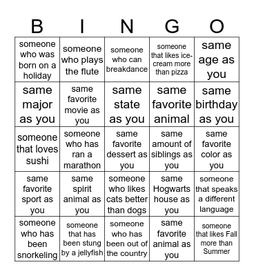 Get to know the ward Bingo Card