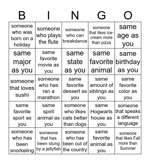 Get to know the ward Bingo Card