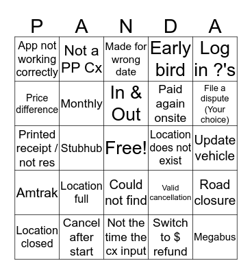 Panda Panda Panda !!  Bingo Card