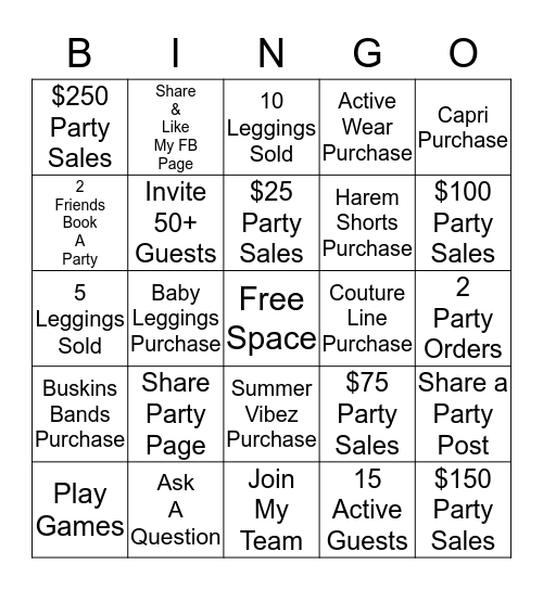 Buskins Hostess Bingo Card