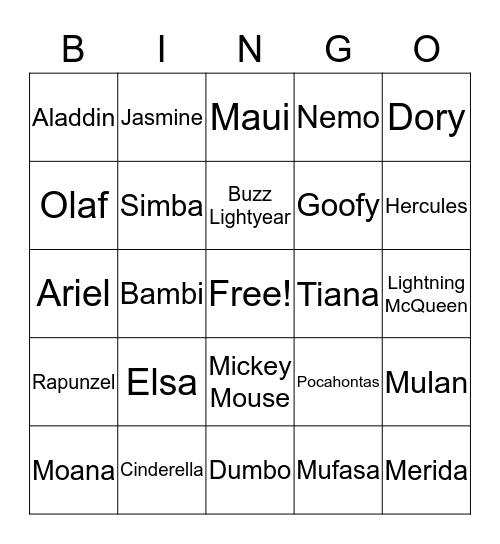 Disney Bingo Card